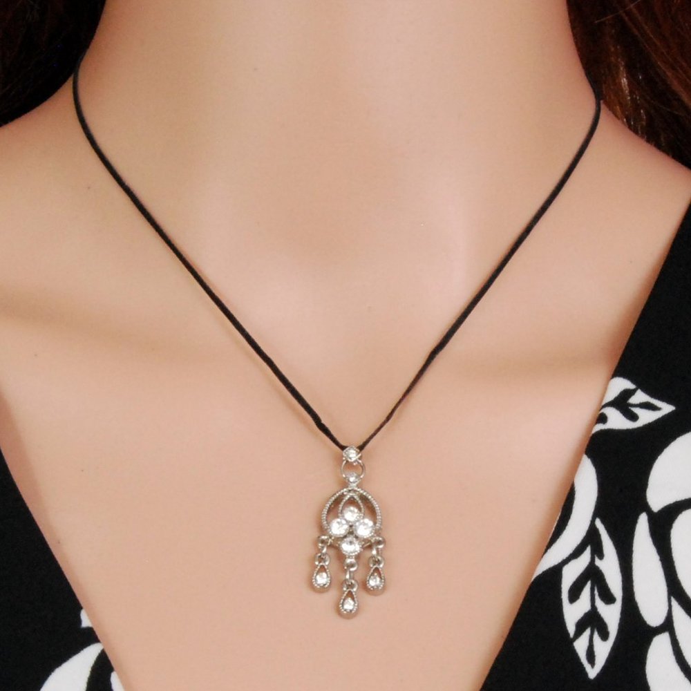 Beautiful Gypsy Necklace Silvertone & Rhinestones